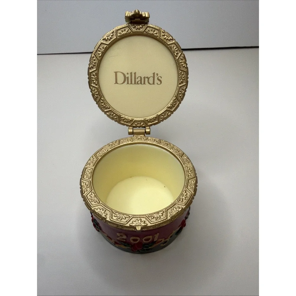 Dillards 2001 Collectible Hinged Trinket Box Resin Holly Berries Christmas